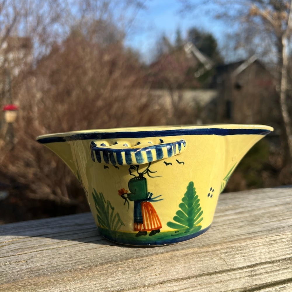 Vintage Ceramic Breton Quimper Bowl Pouring Gravy 7.5” Length X 6.5” Width As Is